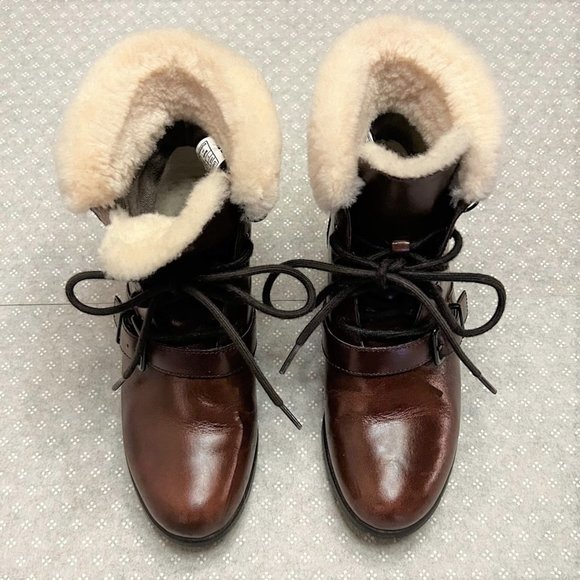 UGG Jenny Stout Brown Leather Wedge Boot - Size 7 - Picture 5 of 6